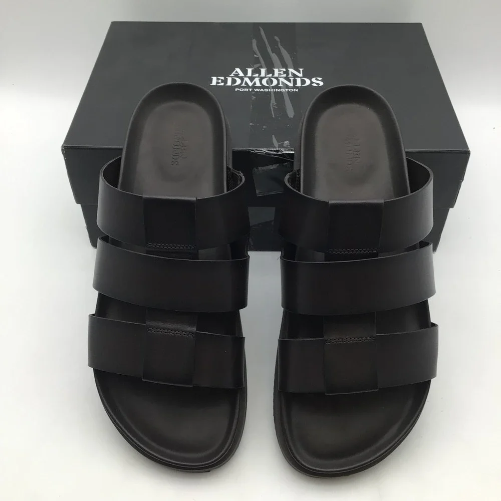 Allen Edmonds Davis Mens Size 13 D Dark Brown Leather Slide‎ Sandals 6957 NEW